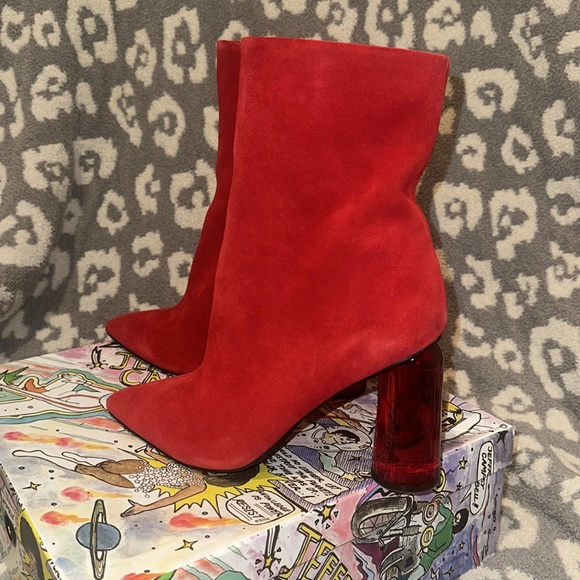 Jeffrey Campbell Lustful Red ❤️ Suede Heeled Booties 😍 New & Never Worn 😍 - Picture 4 of 17